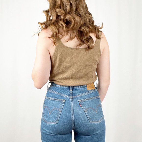 Vintage 100% Cashmere Parisian Camel Tan Brown Tank Top Sweater Capsule Wardrobe - Picture 3 of 8